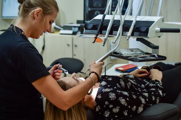 Dental patient during hygienist appointment